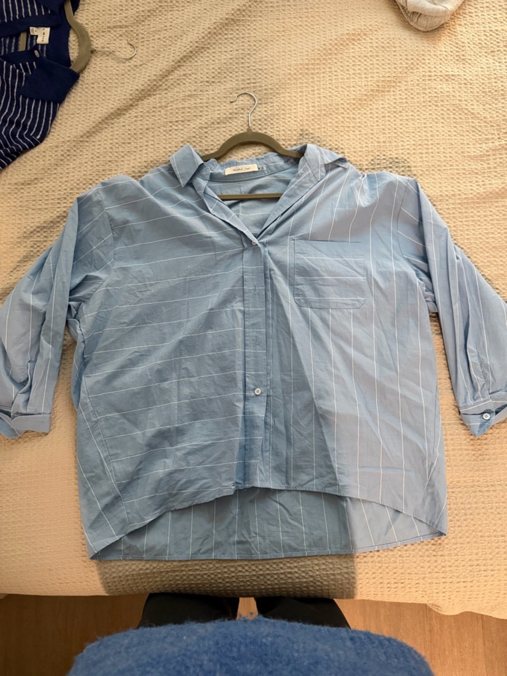 Oversized Light Blue Striped Button-Down